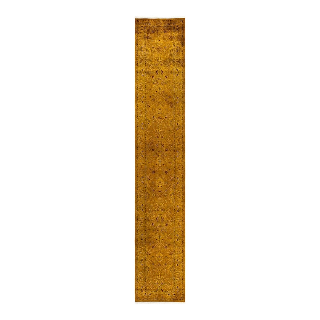 Overton Hand Knotted Wool Vintage Inspired Modern Contemporary Overdyed Yellow Area Rug - 2' 6" x 15' 5"