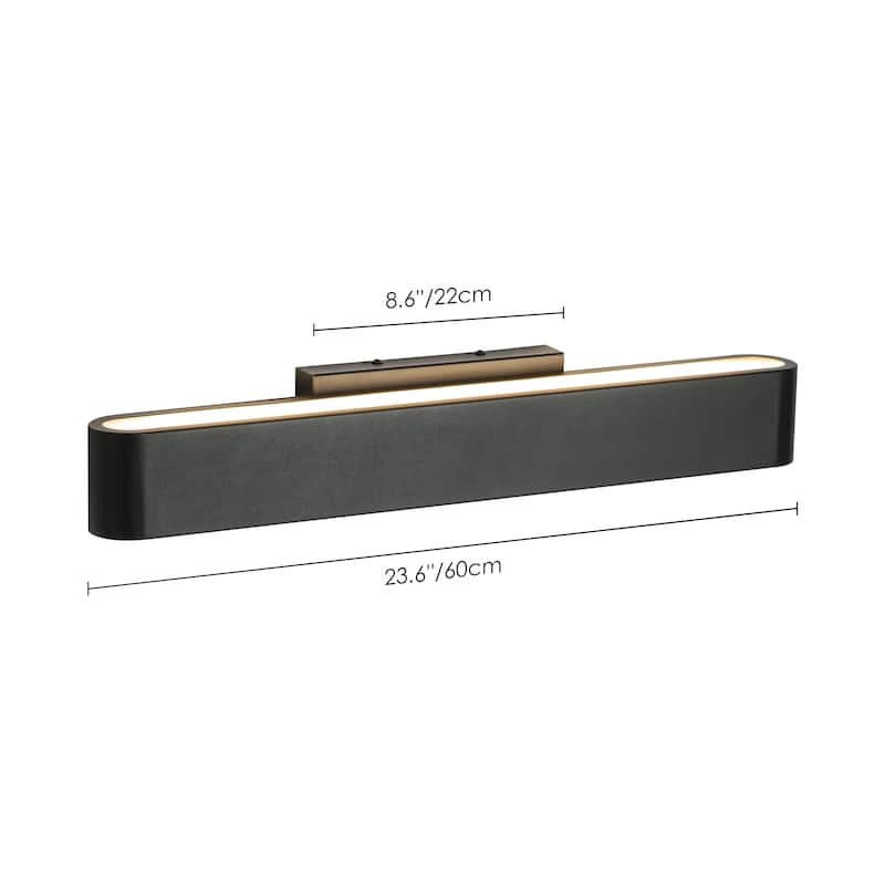 23.6" W Modern Black Finish Rectangle Linear Metal Integrated LED Outdoor Wall Light - 23.6 in. W x 4.33 in. H x 3.82 in. D