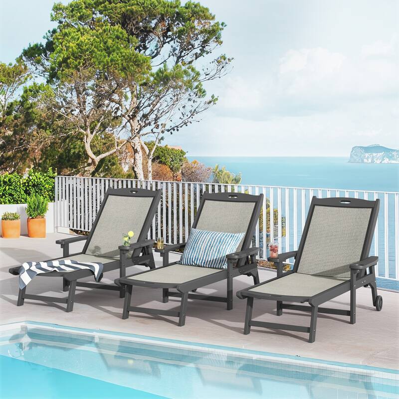 Hdps Outdoor Chaise Lounge Chair For Pool,Pool Lounge Chairs Set Of 1/2/3/4 - 28"W X 79"D X 38.8"H - Darkgray set of 3