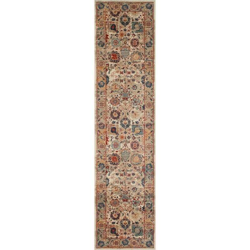 Noori Rug Soho Distressed Evangelina Rug - 2'7" x 10'6" Runner - Ivory/Blue