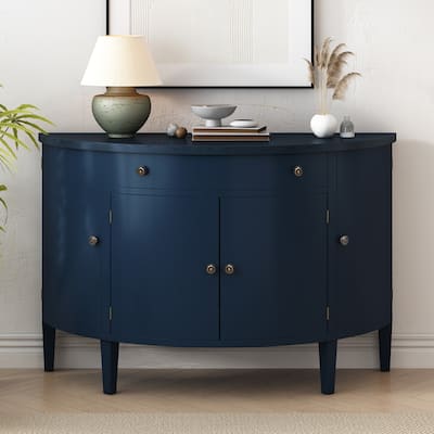 Curved Buffet Cabinet with Solid Wood Veneer, Adjustable Shelves