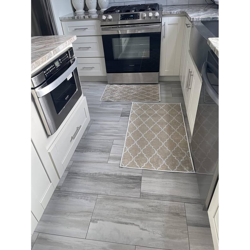 Sussexhome Non Skid Washable Kitchen Runner Rugs Set of 2 - Set of 44 x 24 and 31.5 x 20 Inches - Moroccan Trellis-Brown