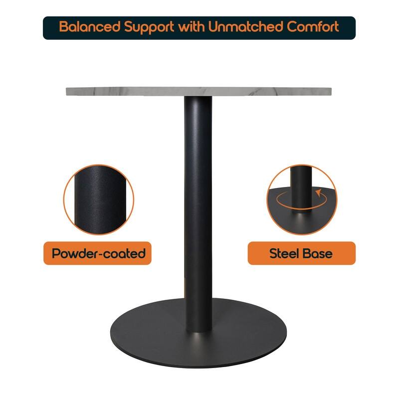 Vail Round Dining Table 36 in. Sintered Stone Tabletop in Black Stainless Steel Round Pedestal Base for Kitchen and Dining Room