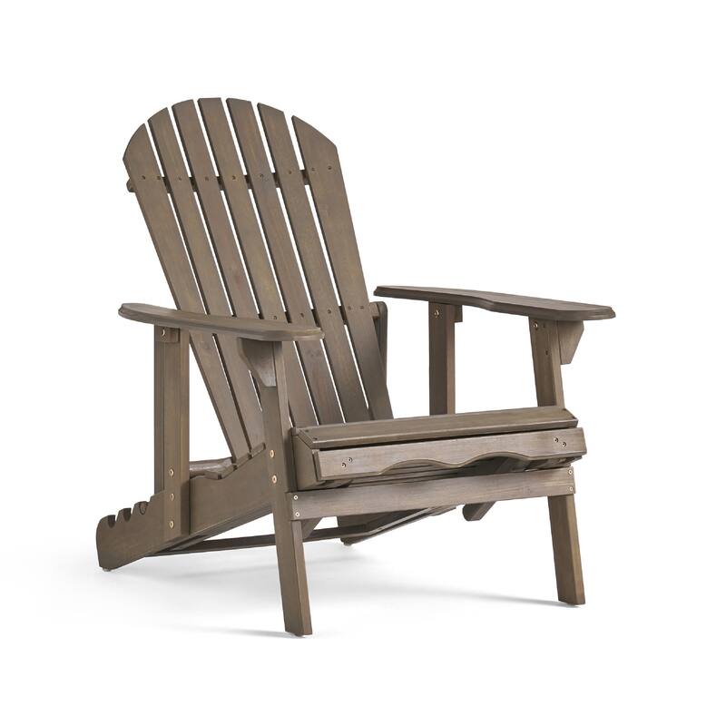 Libo Outdoor Recliner Adirondack Chair, Slatted Gray Acacia Wood
