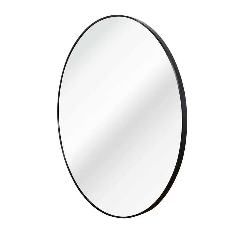 42" Metal Framed Round Mirror with Shatterproof Film and Hooks