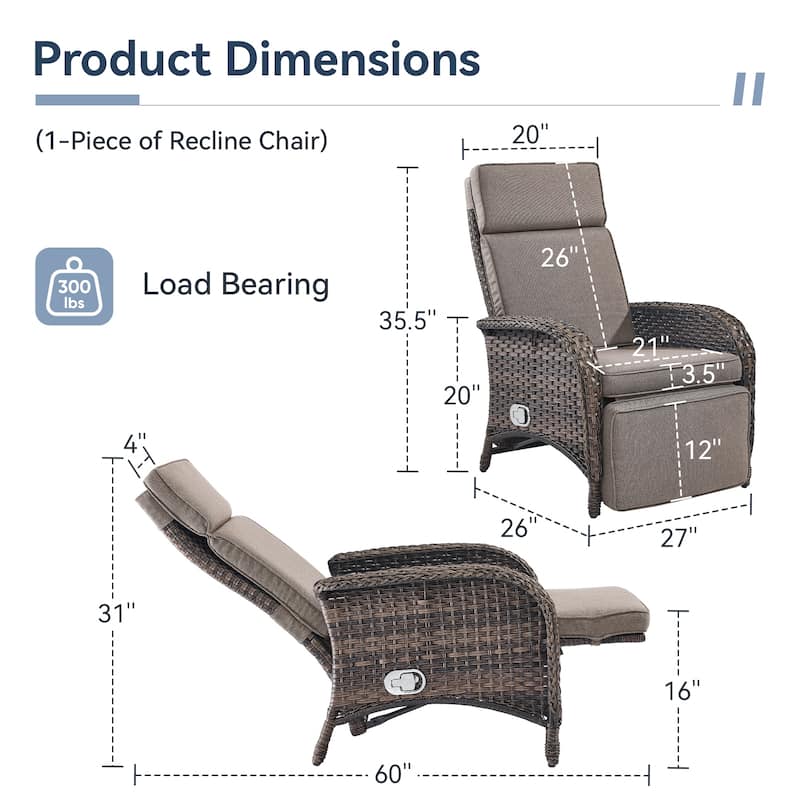Outdoor Chaise Lounge Chair Adjustable 6-Position