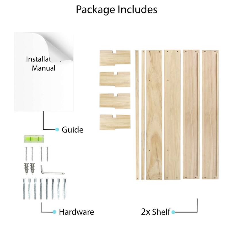 Wallniture Polynez Wooden Floating Shelves, Versatile Wall Mounted Decorative Storage for Living Room, Bedroom, and Office, 2pcs