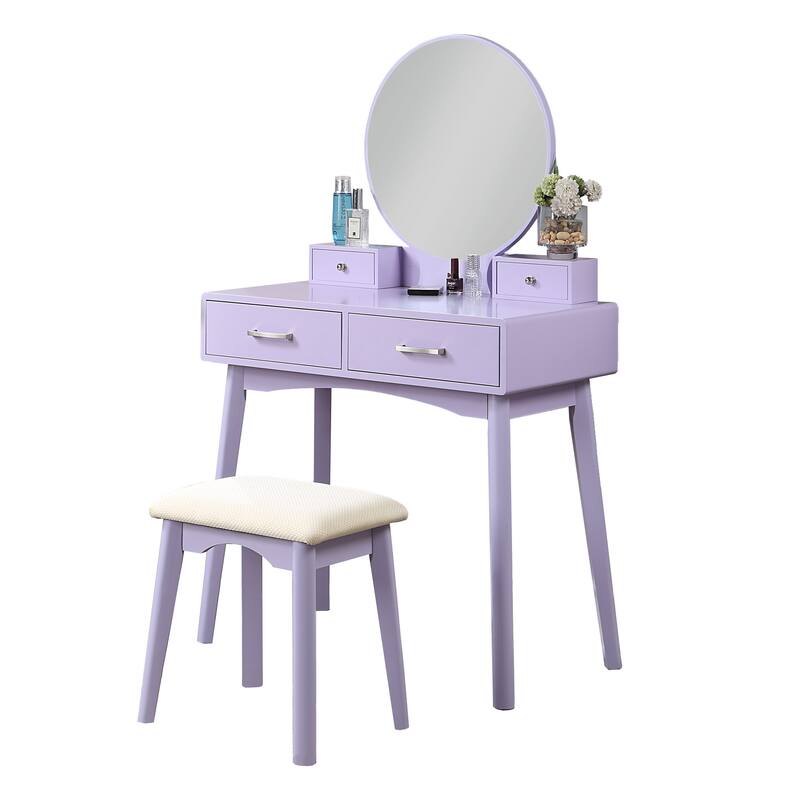 Contemporary Wood Vanity and Stool Set