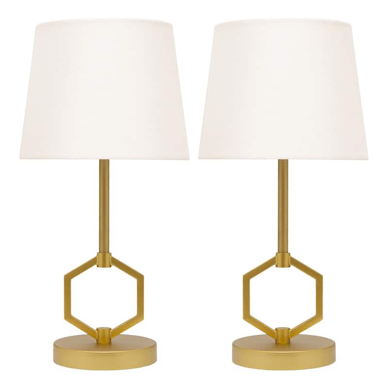 Set of 2 Zelda River of Goods Gold-Painted Metal 17.5-Inch Candlestick Table Lamps with White Fabric Empire Shades - 9" x 9" x 17.75" - Gold/White
