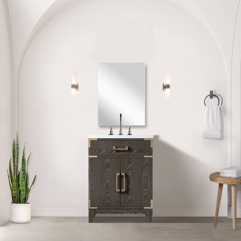 24" Bathroom Vanity with Acrylic Top, 18" Frameless Mirror, and Chrome Gooseneck Faucet for Modern Bathrooms