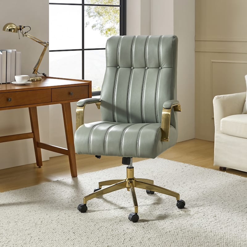 Curtiz Mid-Century Modern Vegan Leather Swivel Tilting Office Chair with Channel Tufted and Metal Feet by HULALA HOME - sage