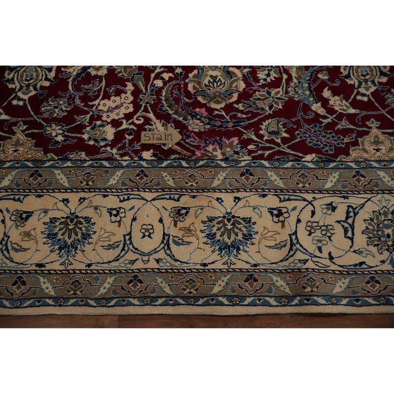 Hand Knotted Oriental 100% Wool Carpet Traditional Floral Red Nain Area Rug - 19' 0'' X 12' 10''