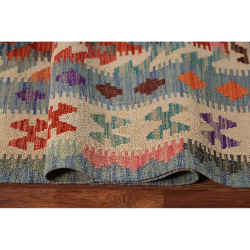 Geometric Kilim Area Rug Flatweave Oriental Wool Carpet - 8'4"x 11'2"