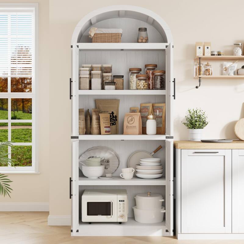 71" Tall Arched Bookshelf - Wooden Bookcase Storage Cabinet Rounded Display Storage Shelves Cabinet