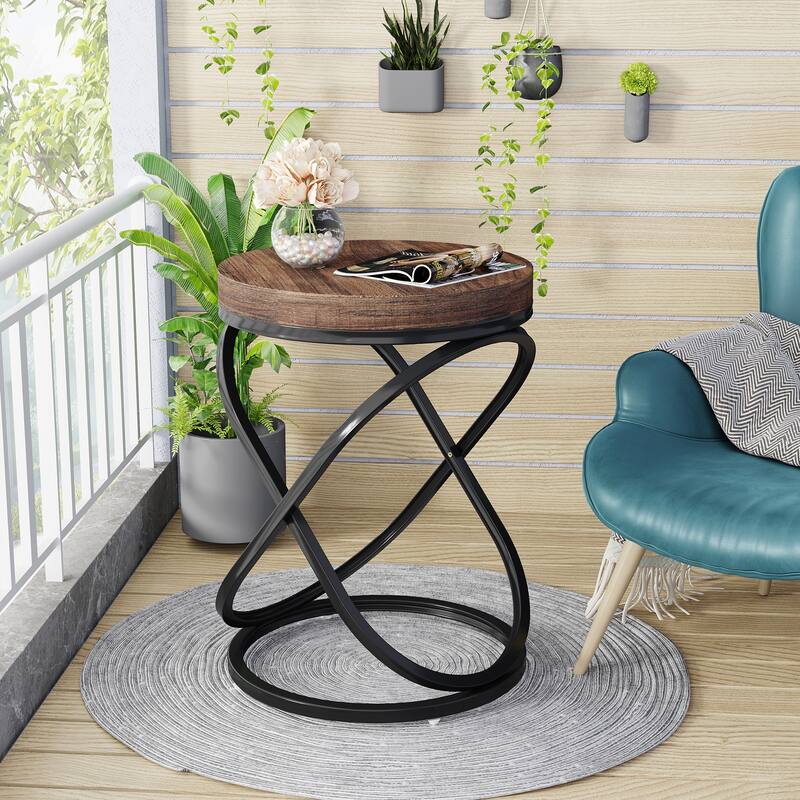 Round End Side Table with Metal Frame for Living Room（Set of 2) - 2PCS