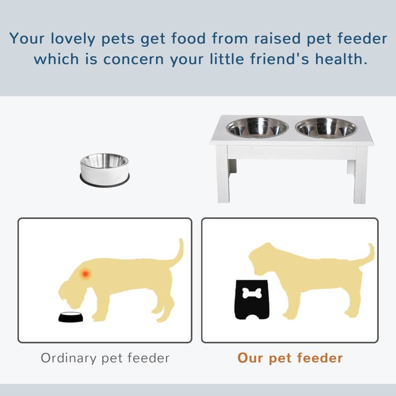 Elevated Dog Bowl Set for Small Dogs with 2 Stainless Steel Bowls Cotton White Non Slip Feeding Station
