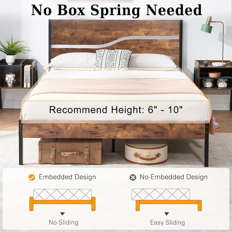 Javlergo Metal Platform Bed Frame with Wooden Headboard and Footboard Farmhouse Rustic Platform Bed Frame No Box Spring Needed