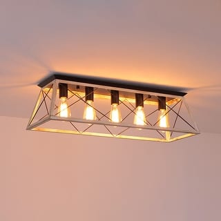 Rustic 5-Light Rectangular Cage Flush Semi Flush Mount - 31.5in