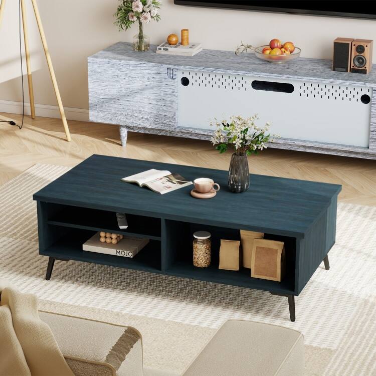Engineered Wood Metal Coffee Table 2 Shelves 2 Compartments - 47" x 23.5" x 16"