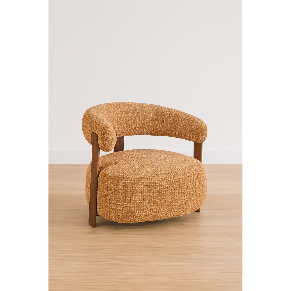 Modern Upholstered Lounge Chair With Curved Back With Wood-look Metal Frame