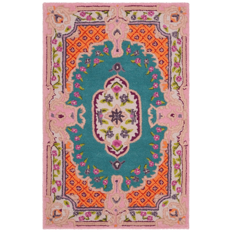 SAFAVIEH Handmade Bellagio Tatevik Oriental Medallion Wool Rug - 2' x 3' - Blue/Pink
