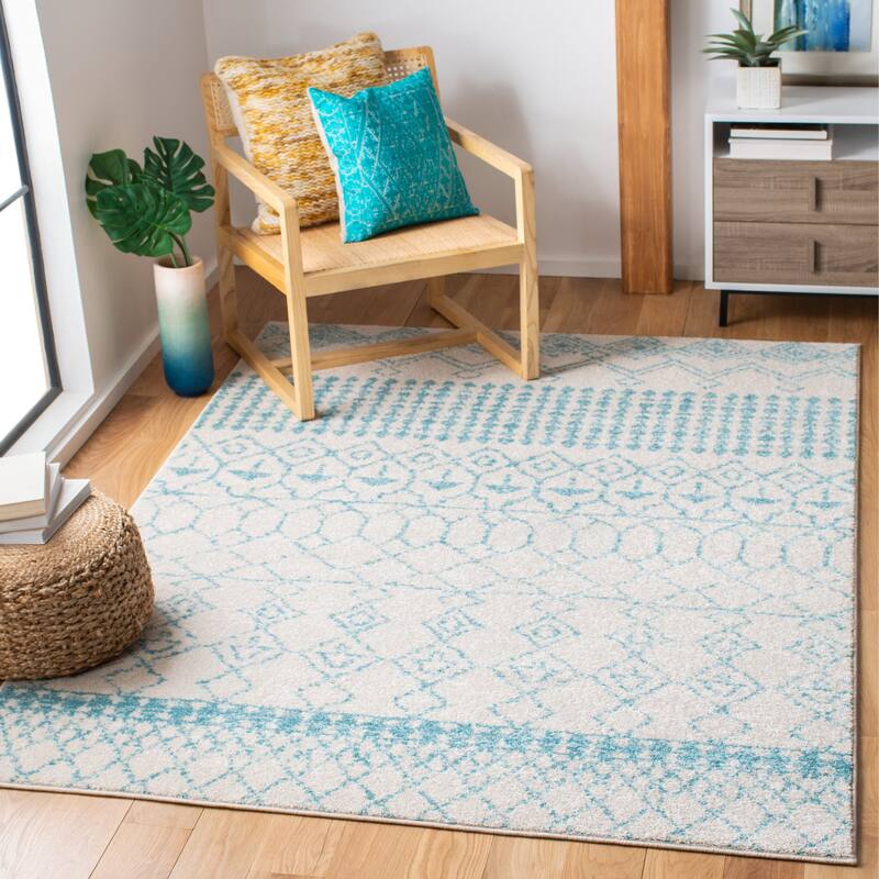 SAFAVIEH Tulum Ethelyn Rustic Moroccan Boho Tribal Rug - 3' x 5' - Ivory/Turquoise - Runner/Rectangle