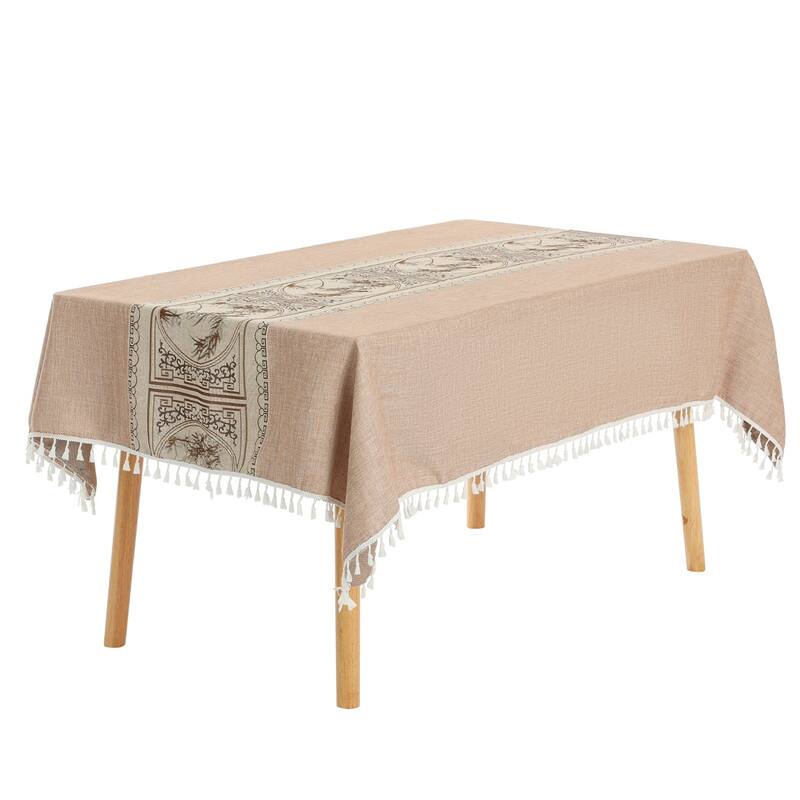 1 Pack Rectangle Tablecloth, Cotton Linen Spillproof Table Cover - Garden Coffee - 55x55inch