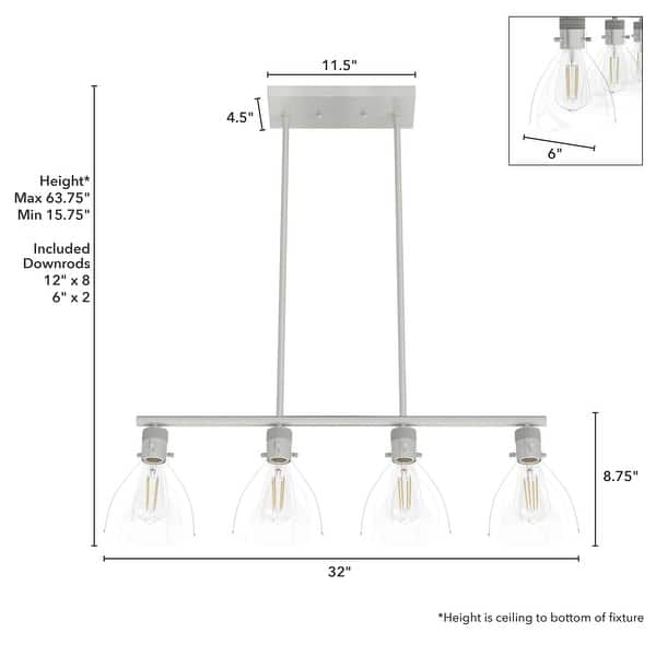 dimension image slide 1 of 2, Hunter Van Nuys Linear Chandelier - Kitchen Island, Dining Room - Industrial, Modern Farmhouse, Transitional