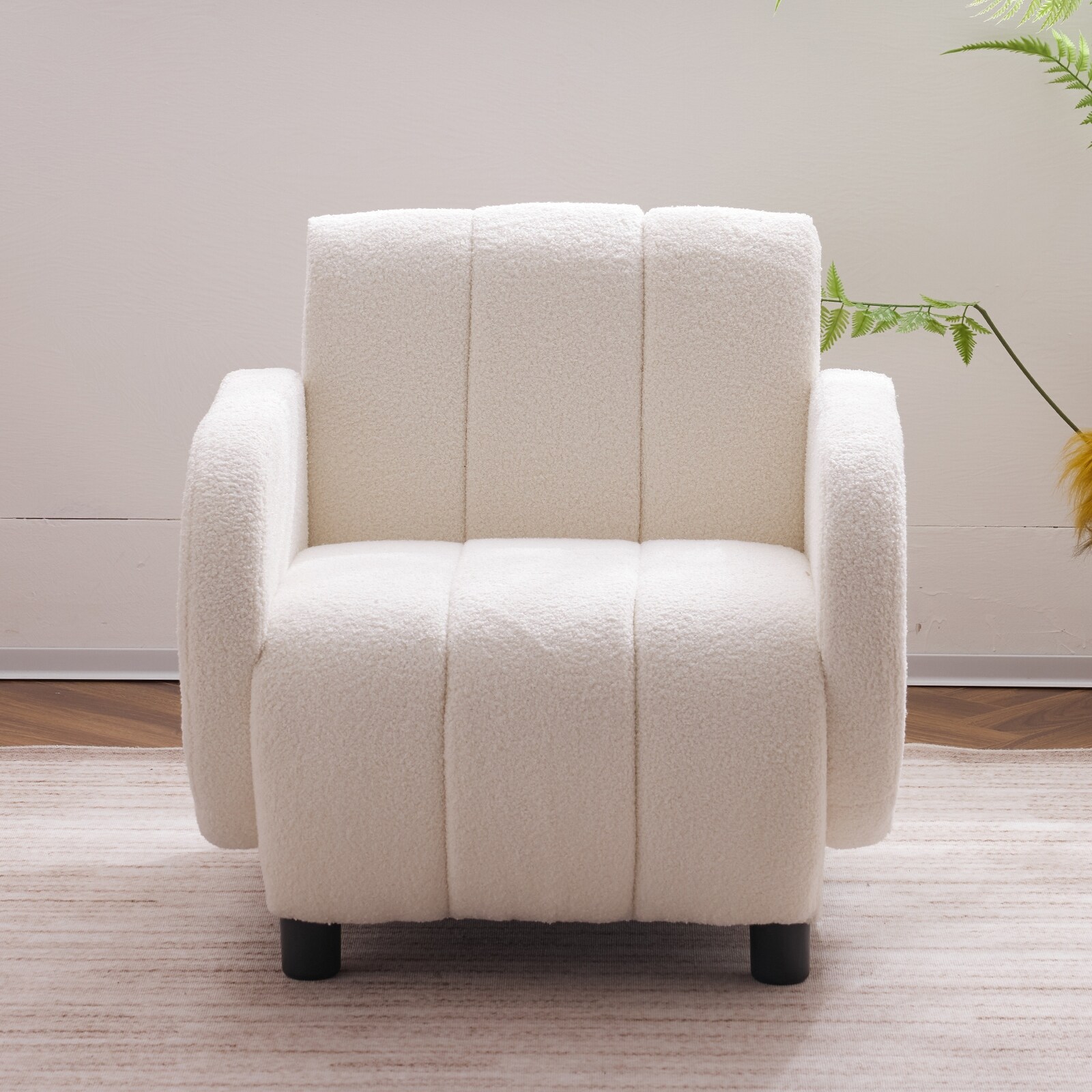 Felt Armchair Sofa Modern Single Sofa Reading Chair Lounge Club Chair Teddy Upholstered Vanity Chairs Fireside Chair White