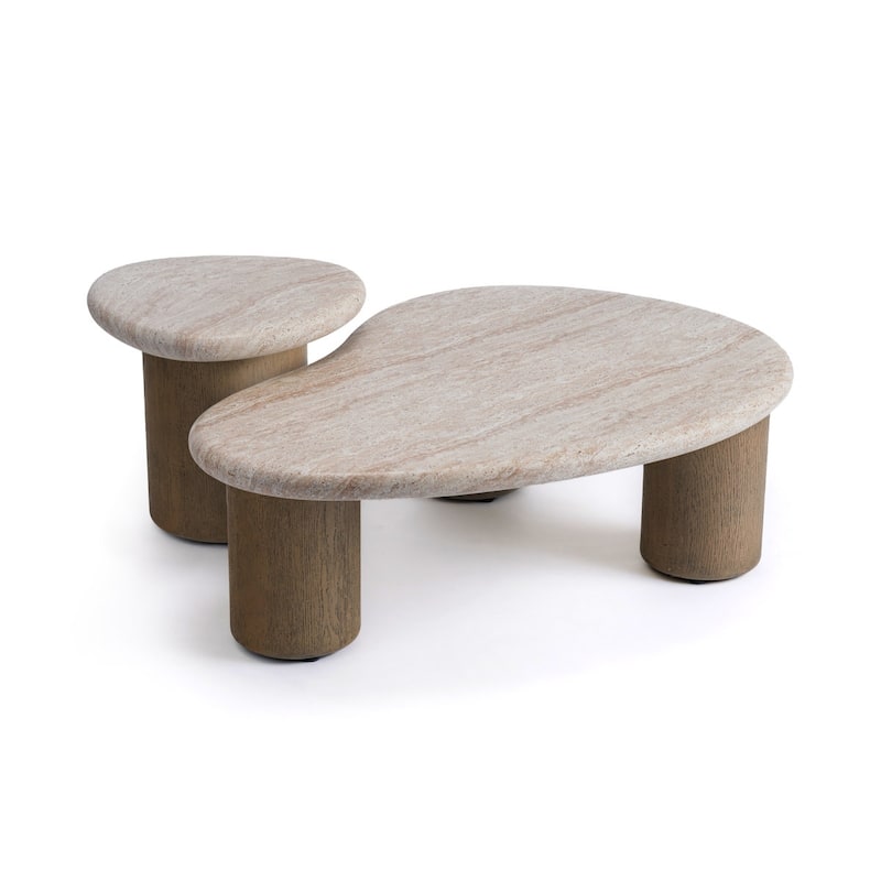 Studio London Nesting Table with Travertine Effect Concrete Top and Faux Wood