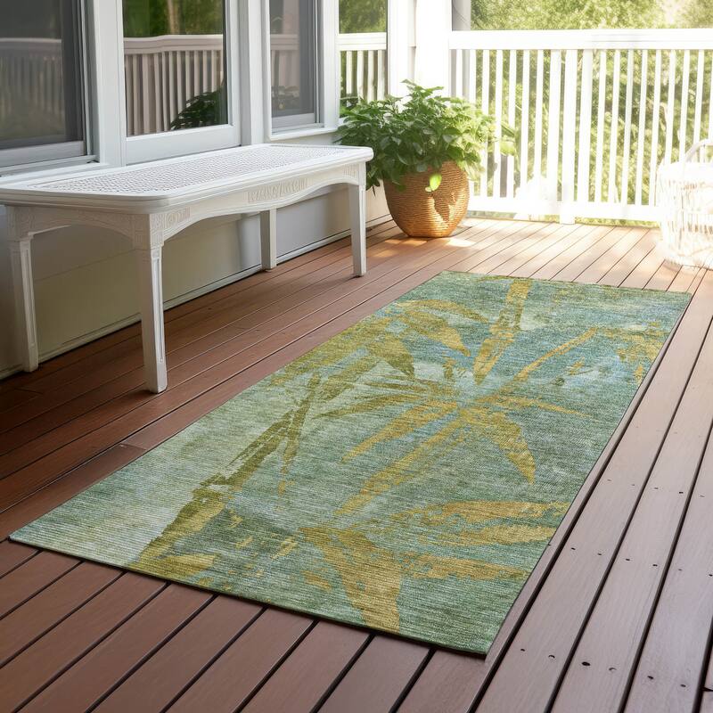 Machine Washable Indoor/ Outdoor Modern Floral Chantille Rug - Aloe - 2'3" x 7'6"