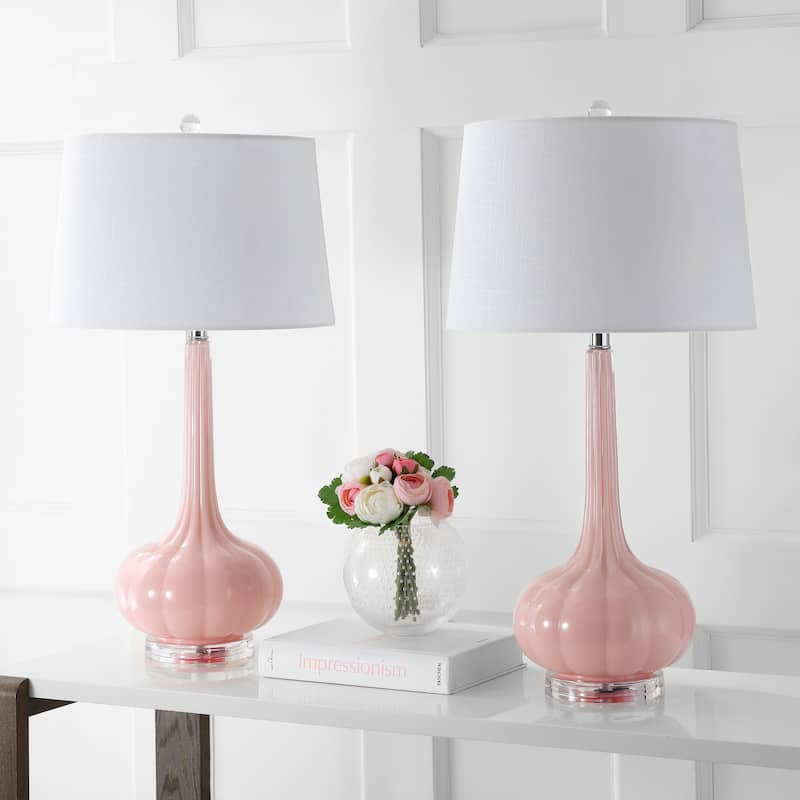 Diamante 28.5" Glass Teardrop LED Table Lamp, Pink (Set of 2) by JONATHAN Y