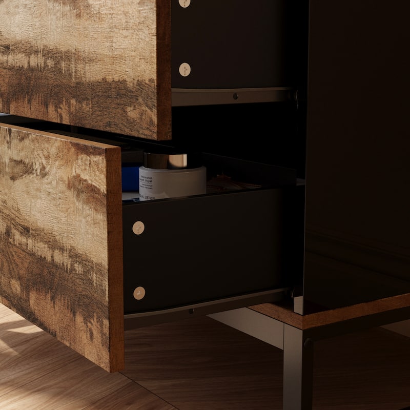 Bookshelves Sideboard Cabinet with Glass Doors and Rustic Wood Drawers 63" Credenza Storage Cabinet