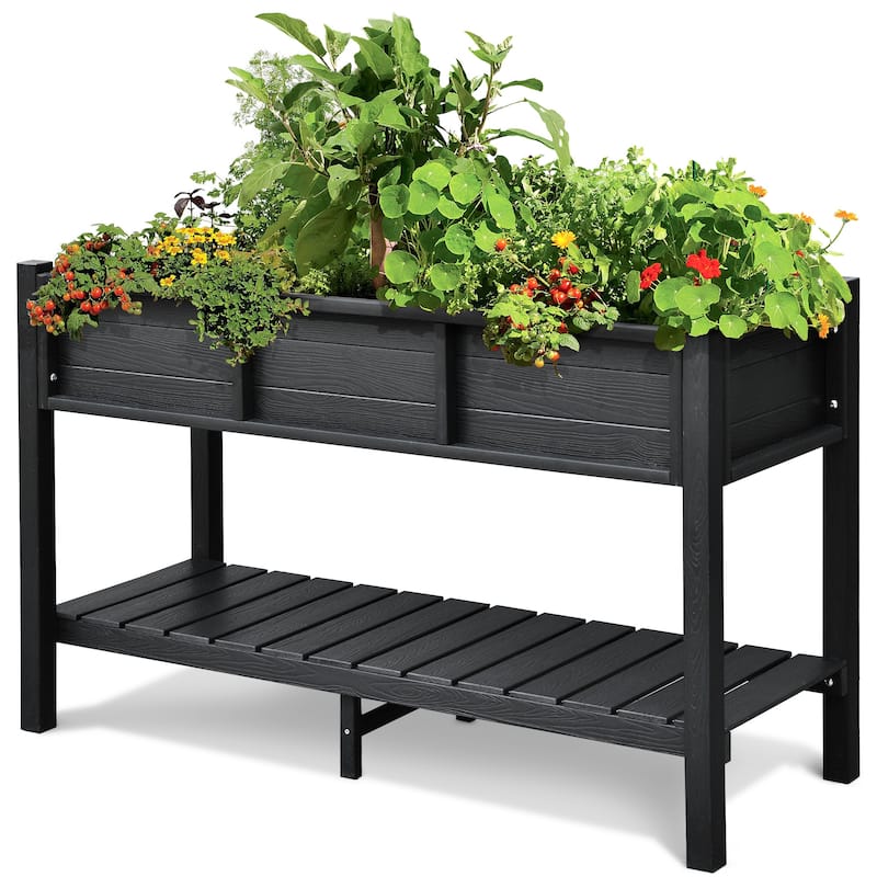 Moasis Poly Wood Raised Garden Bed Planter Box Stand Weather Resistant with Legs and Storage Shelf