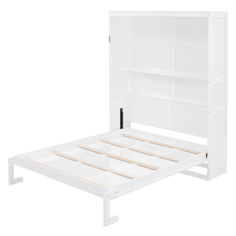 Foldable Wall Bed Queen Size Murphy Bed with 2 Layer Storage Shelves