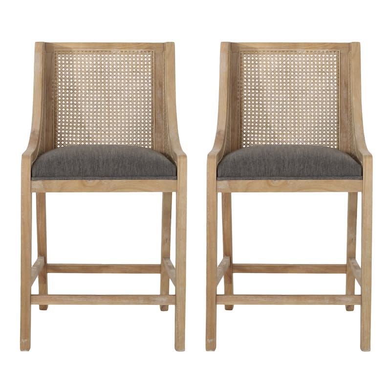 Christopher Knight Home Cataldo Fabric Upholstered Wood and Cane 25.5-Inch Counter Stools (Set of 2)