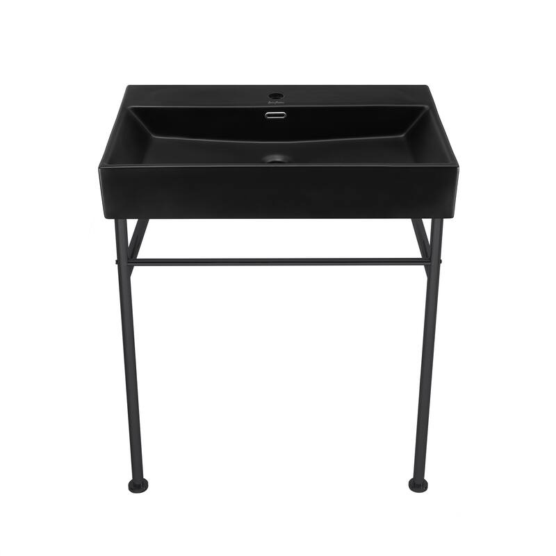 Claire 24 Ceramic Console Sink Matte Black Basin Black Legs