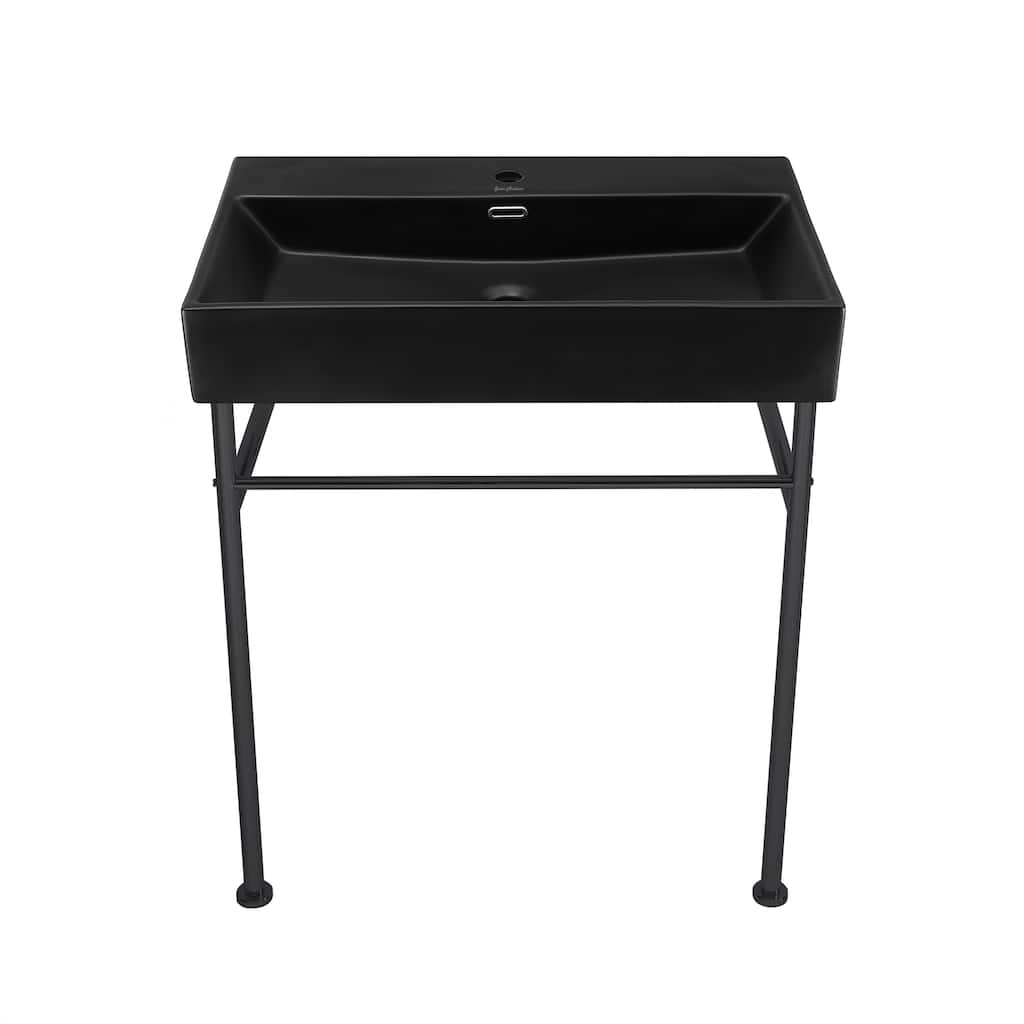 Reims 30 Ceramic Console Sink Matte Black Basin Black Legs - 29.5" x 16.55" 35.45"