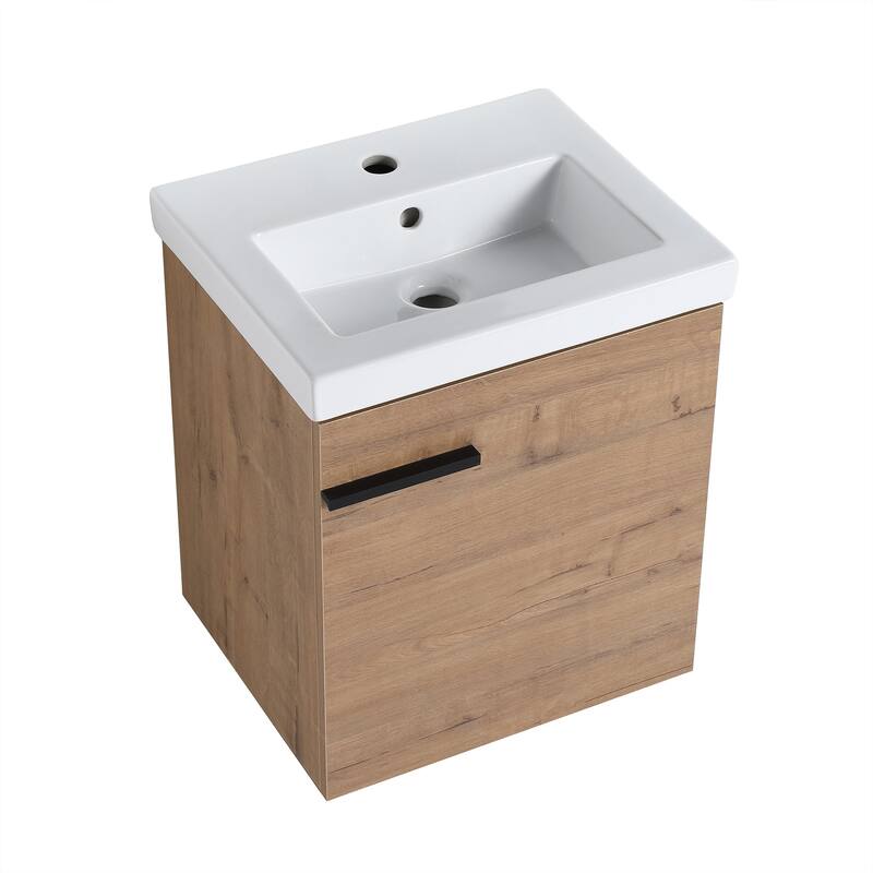 18" Wall-Mounted Bathroom Vanity with Ceramic Top and Basin