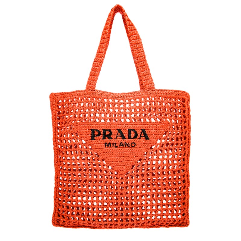 Prada Crochet Logo Shopping Bag - Orange