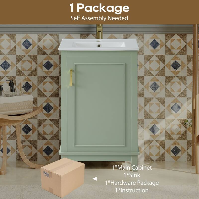 Modern 20" Bathroom Vanity with Freestanding Cabinet, Integrated Ceramic Basin & Storage