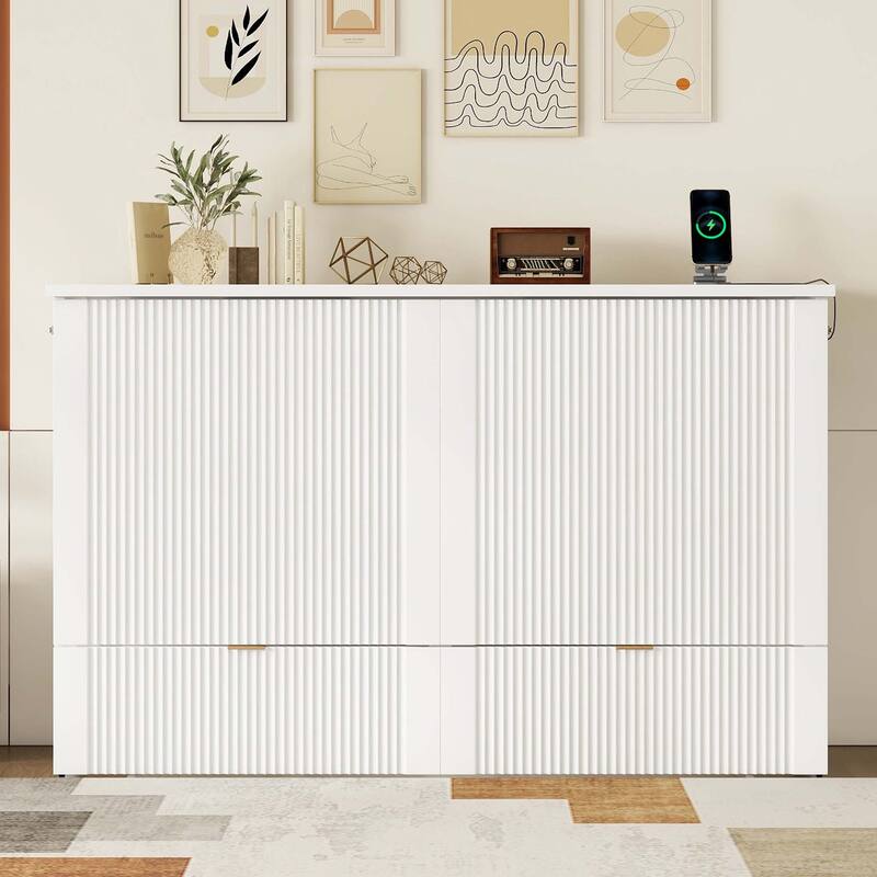 Queen Size Murphy Bed Wall Bed with drawer and USB Ports