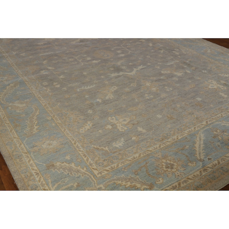 Hand Knotted Oriental 100% Wool Carpet Transitional All-Over Greys & Charcoal Oushak Area Rug - 12' 2'' X 8' 10''
