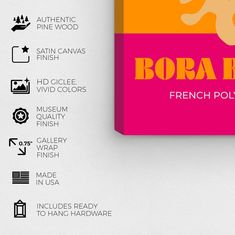 Wynwood Studio Canvas Typography and Quotes Travel to Bora Bora Orange Nautical & Coastal Wall Art Canvas Print