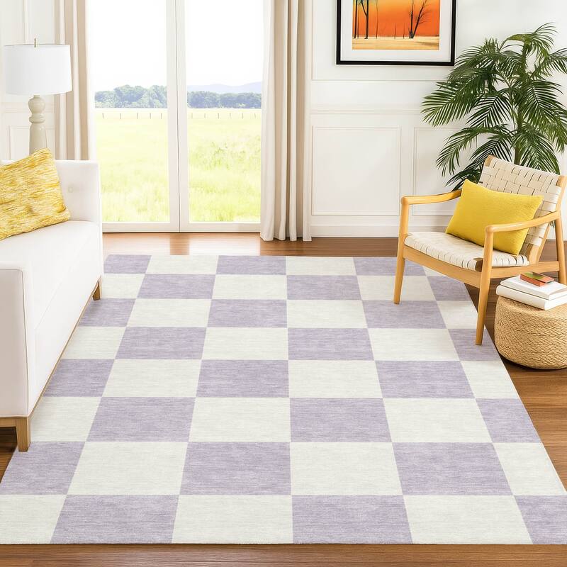 Machine Washable Indoor/ Outdoor Modern Checker Chantille Rug