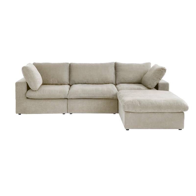 L-shape Linen Sectional Sofa Upholstered Sofa Multiple Cushions Couch with Storage Ottoman