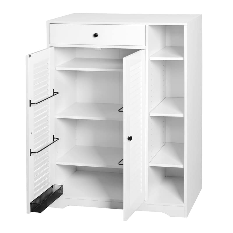 Shoe Rack Organizer with 2 Shutter Door,Entryway Narrow Shoe Storage with Adjustable Storage Shelf &Top Drawer,White