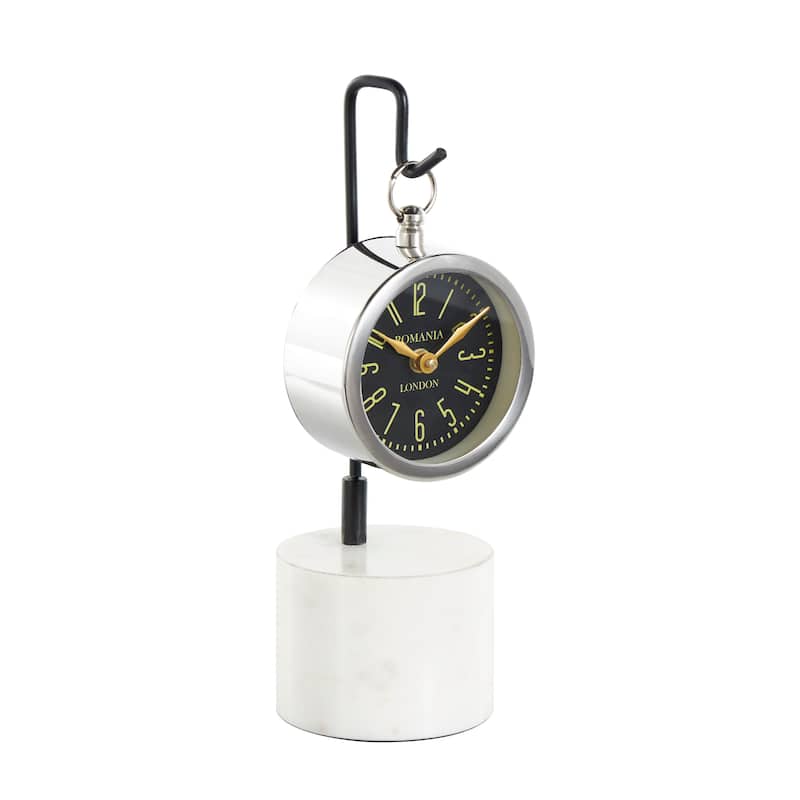 Silver Stainless Steel Suspended Tabletop Clock with Black and White Stand