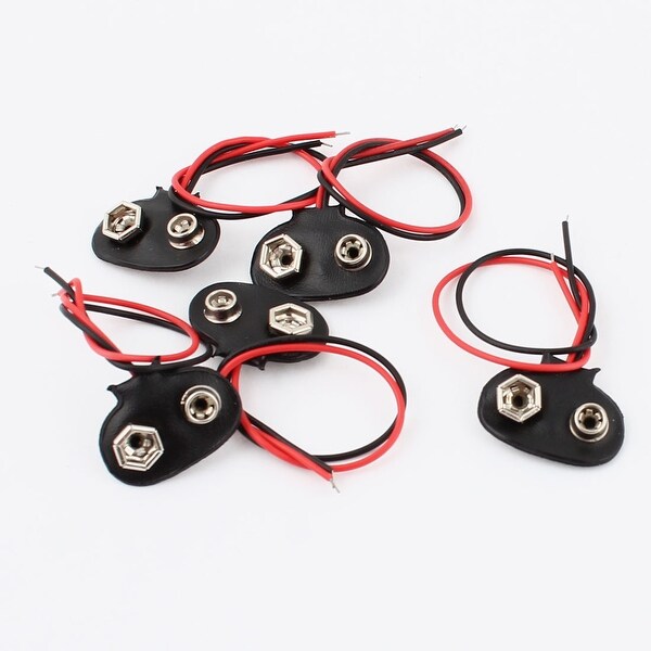 Unique Bargains 5 x Faux Leather Shell 9V Batteries Clip Connectors Battery Holder Buckle I Type