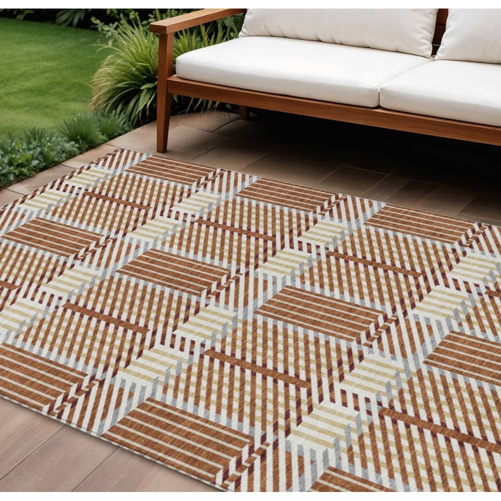 HomeRoots Plaid Transitional Rectangle Outdoor Rug